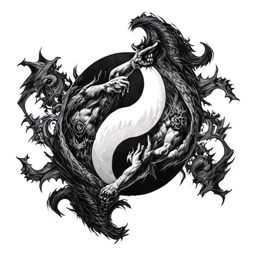 Chernobog Slavic God Fighting In A Yin Yang Symbol