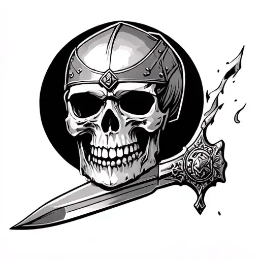 Skull With A Gladiators Head Taht Poke Out Of A Sword