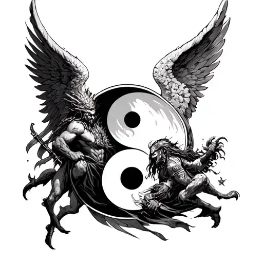 Chernobog Slavic God Fighting Angel In The Shape Of A Yin Yang