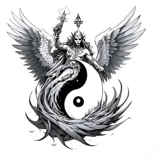 Chernobog Slavic God Battle Angel In Yin Yang Symbol