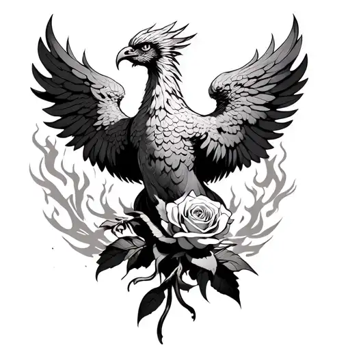 Phoenix Holding Burning Rose In Its Claws