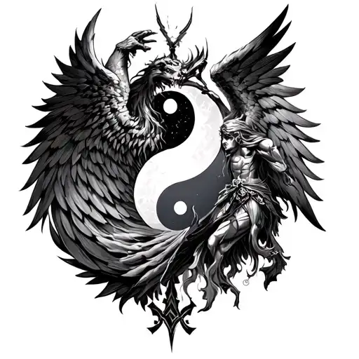 Chernobog Slavic God Battle Angel In Yin Yang Symbol