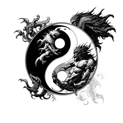 Yin Yang Symbol With Chernobog Slavic God Fighting