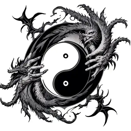 Yin Yang Symbol With Chernobog Slavic God Fighting