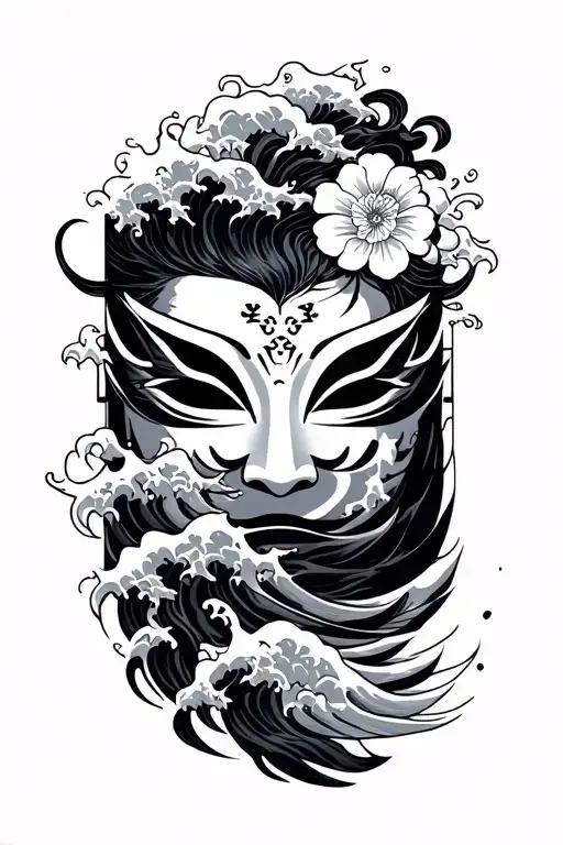 Japanese Waves With A Hanya Mask