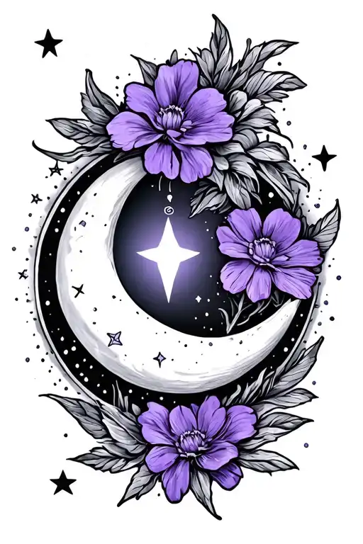 Violet Flower With Stars Representing Love You To The Moon