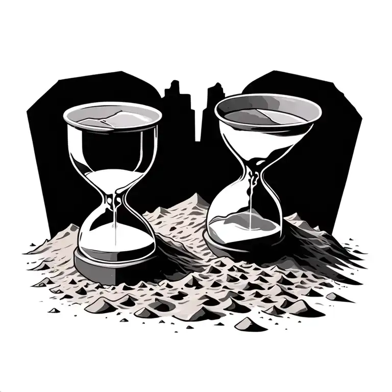 Broken Hourglass Sand Pouring Out Into Grave