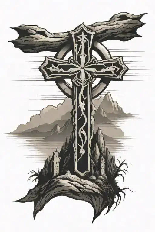 3 Crosses On Hills With Maltese Cross As The Sun Shining