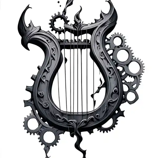 Broken Ethereal Lyre Intertwined With Gears