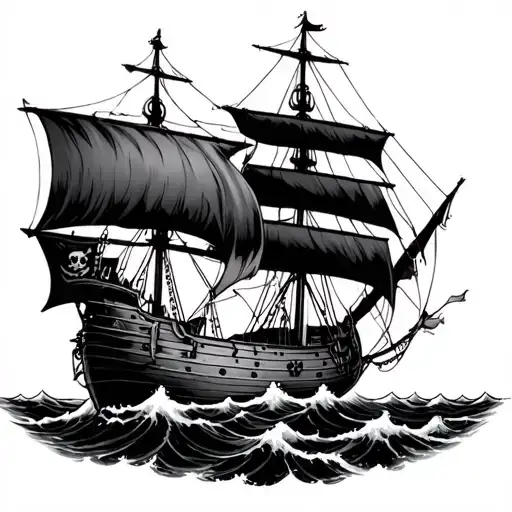 Old Pirate Ship In Rough Seas We Sail