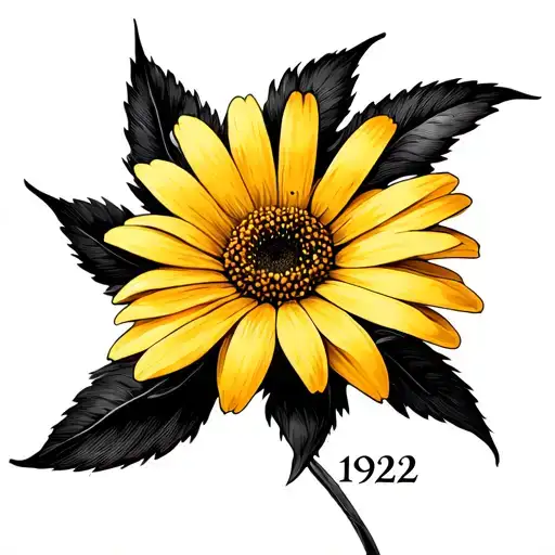 Yellow Daisy Tattoo With 1922 In Roman Numerals Otter