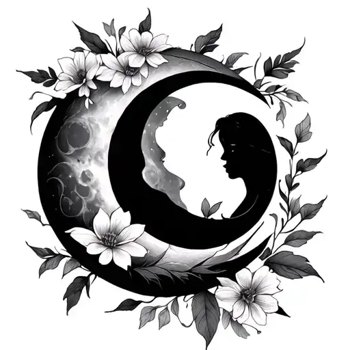 Moon And Flowers Intertwined