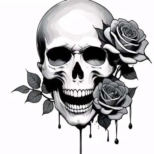 Women Dead Skull With Dead Rose In Mouth Crying