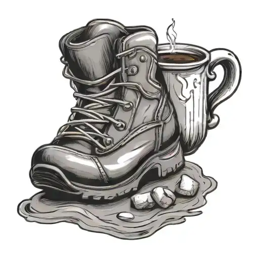 A Coffee Cup With A Hiking Boot As The Handle