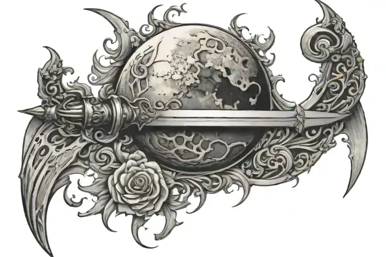 Peaceful Looking Moon And A Sword Surrounded
