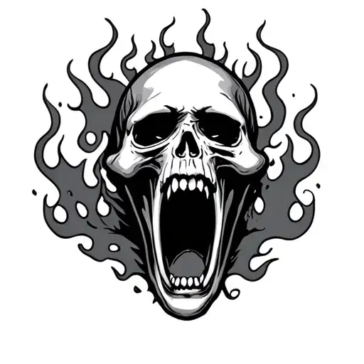 Screaming Skull With Flames