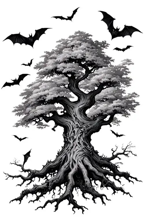 Poison Tree With Bats Flying Around