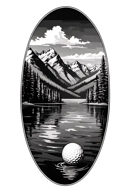 Lake Surrounded By Mountains With Golf Flag Intertwined