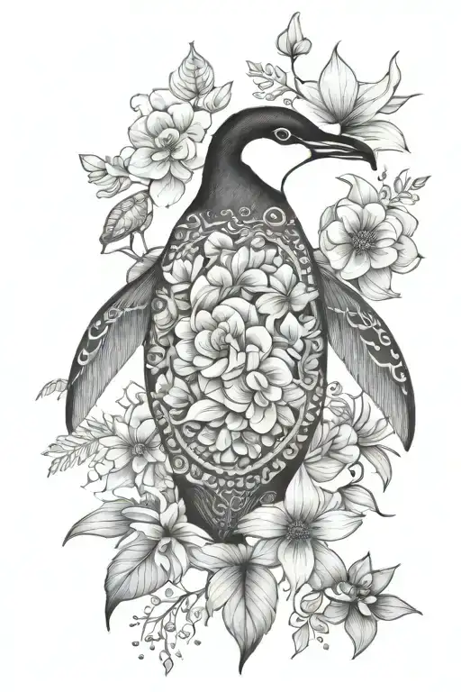 Penguin Turtle Flowers Surrounding