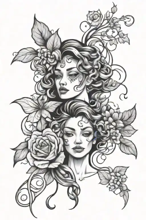 Gemini Woman With Vines And Flowers