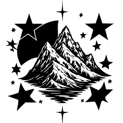 Half Sleeve Design Mountain And Stars Surrounding