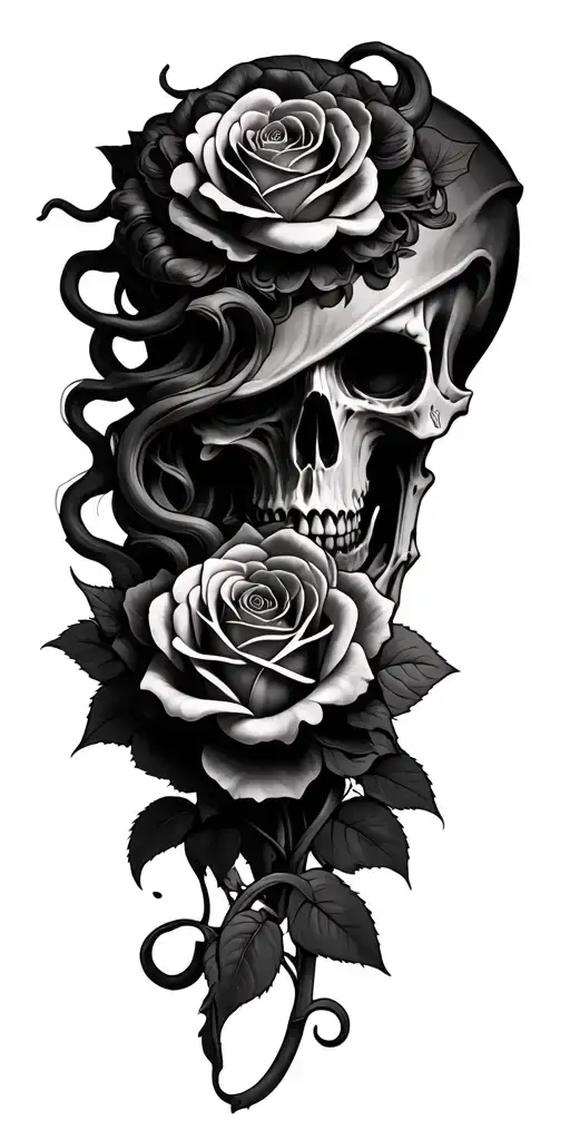 Realism Medusa Grim Reaper Roses Intertwined