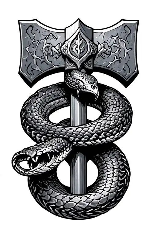 Snake Around The Hammer Of Thor