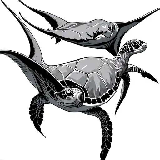 Manta Ray And Turtle