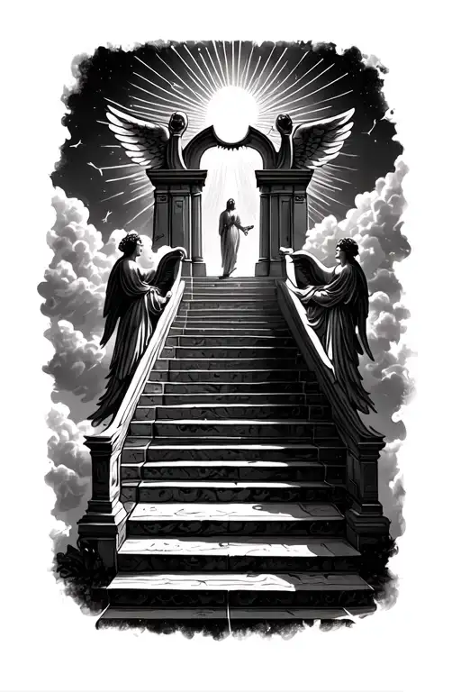 Stairway To Heaven Walking Up Stairs Angels Sun Rays Clouds Heaven Gate At The Top Of The Stairs