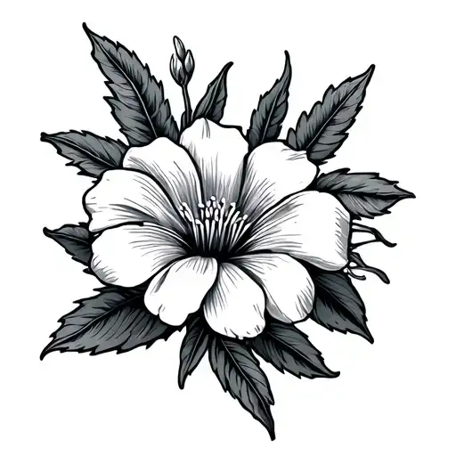 Stamp Style Fine Line Tattoo With The National Flower Of El Salvador In A Botanical Style