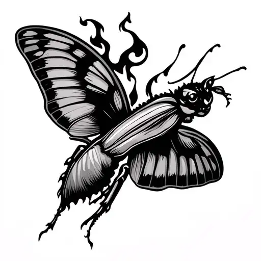 Burning Moth Flying Near