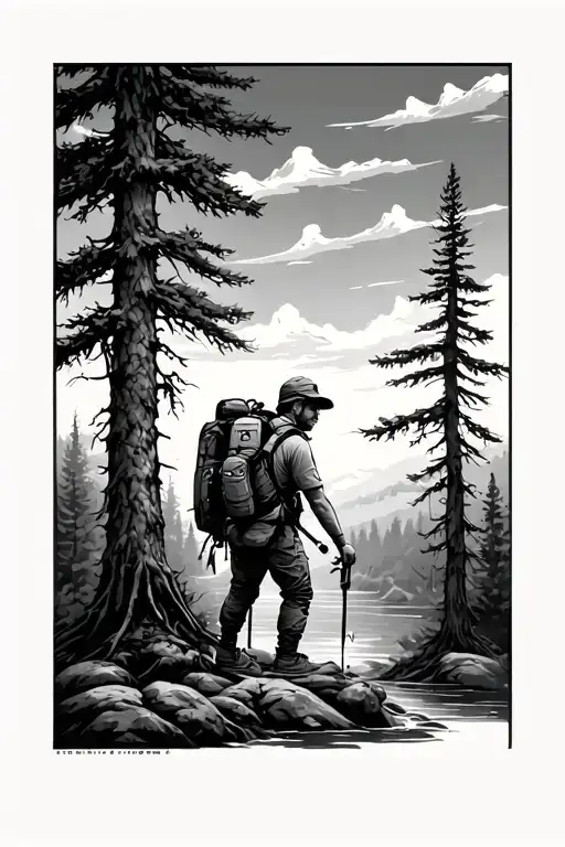 Hiker With Tree Realism Style