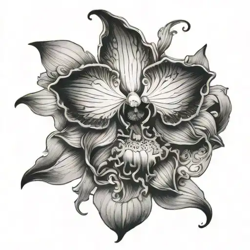 An Elegant Design Of A Ghostly Orchid Merging With A Symbol Of The Soul
