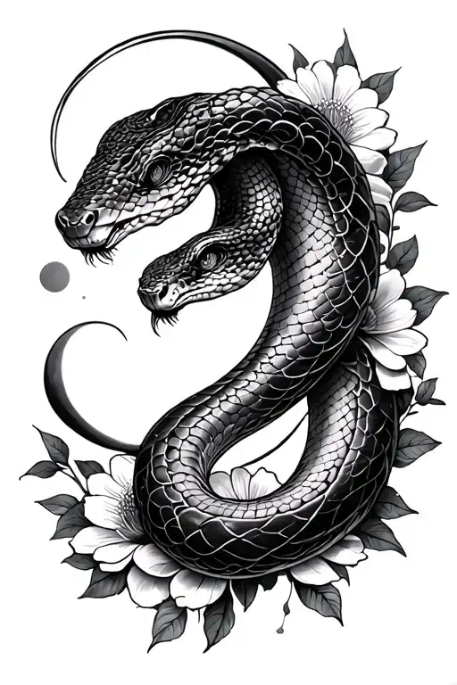 Snake And Flowers And Moon Phases Incorporated