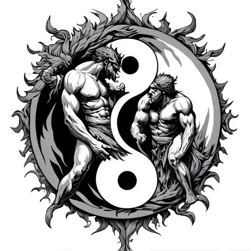 Chernobog Slavic God Wrestling On Yin Yang Symbol