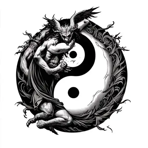 Chernobog Slavic God Wrestling On Yin Yang Symbol