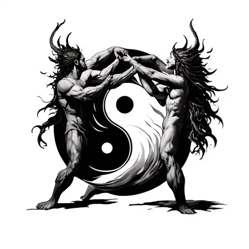 Chernobog Slavic God Wrestling On Yin Yang Symbol
