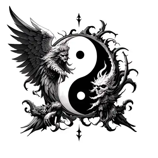 Chernobog Slavic God Battle Angel On Yin Yang Symbol