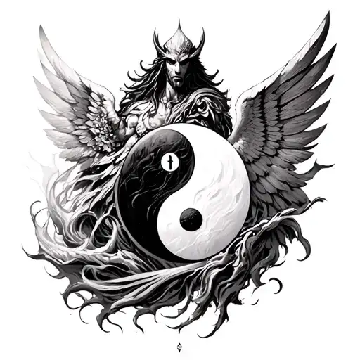 Chernobog Slavic God Battle Angel On Yin Yang Symbol