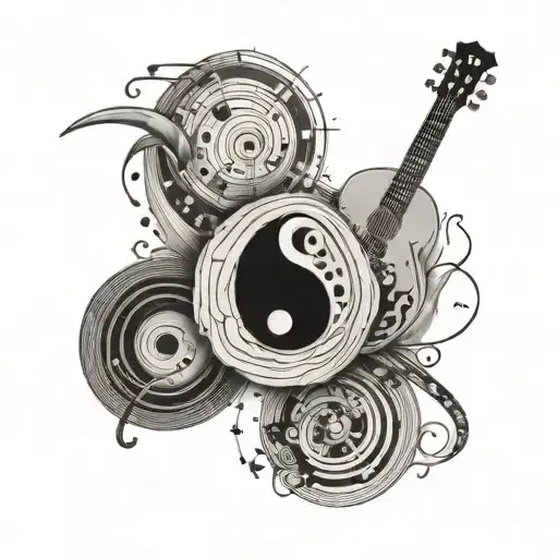 An Abstract Design Featuring Swimming Strokes And Musical Instruments In A Yin Yang Formation
