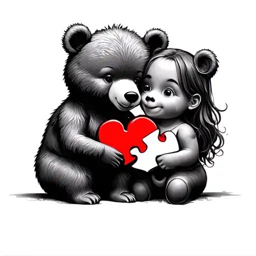A Boy And Girl Bear With A Puzzle Piece As The Heart