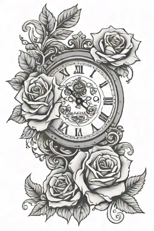 Albanian Flag With Roses And A Clock