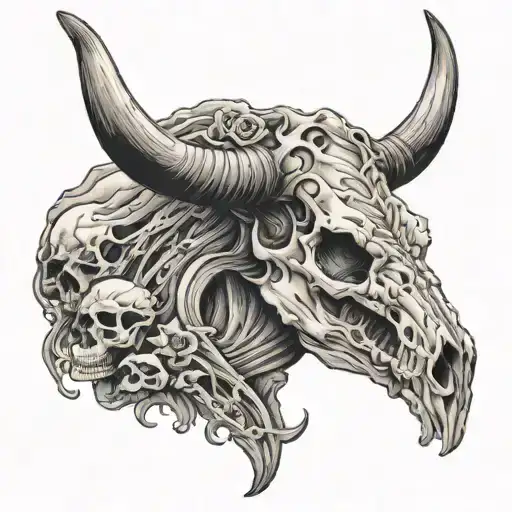 Mountains Over Bull Skull Over Skeletons
