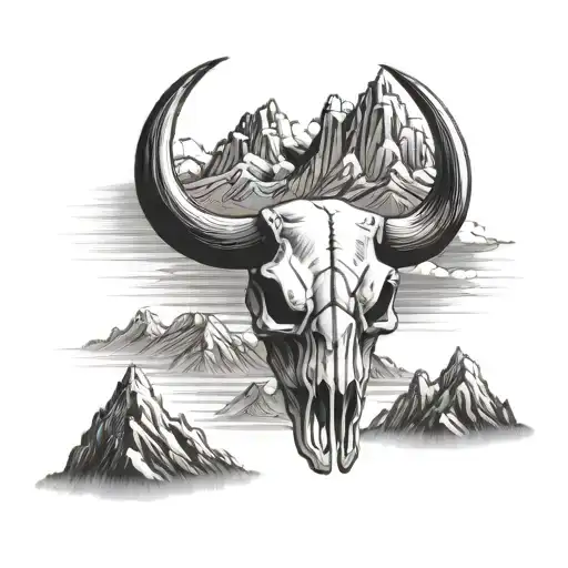 Mountains And Bull Skull