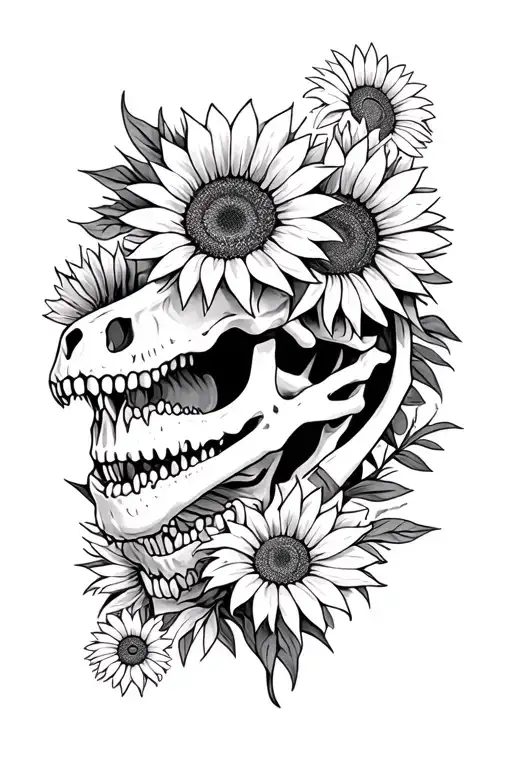 Trex Skull Bones Sunflowers Daisys