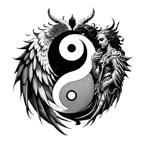 Chernobog Slavic God Opposite Angel On Yin Yang Symbol