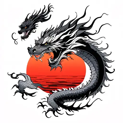 Rising Sun With Asian Dragon
