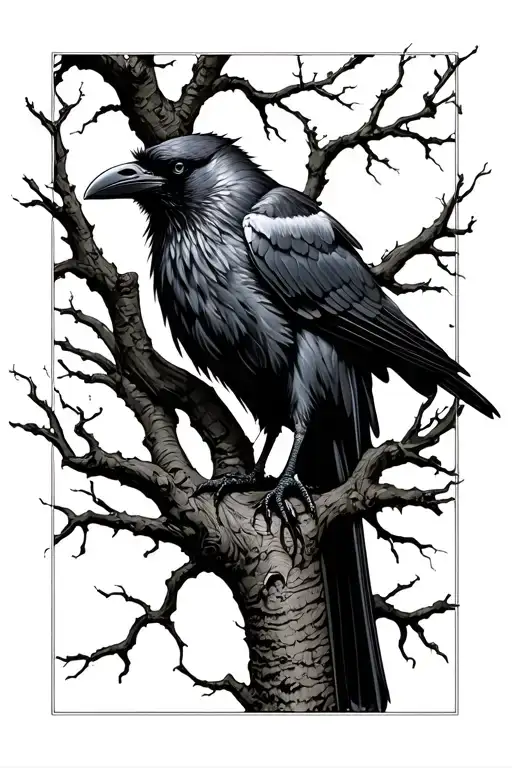 Raven Pirched On A Tree Urnes Style