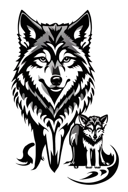 Wolf With Cub Tribal
