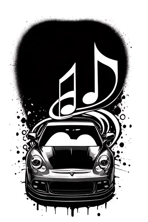 Car And Music Note Intertwined Symbolizing